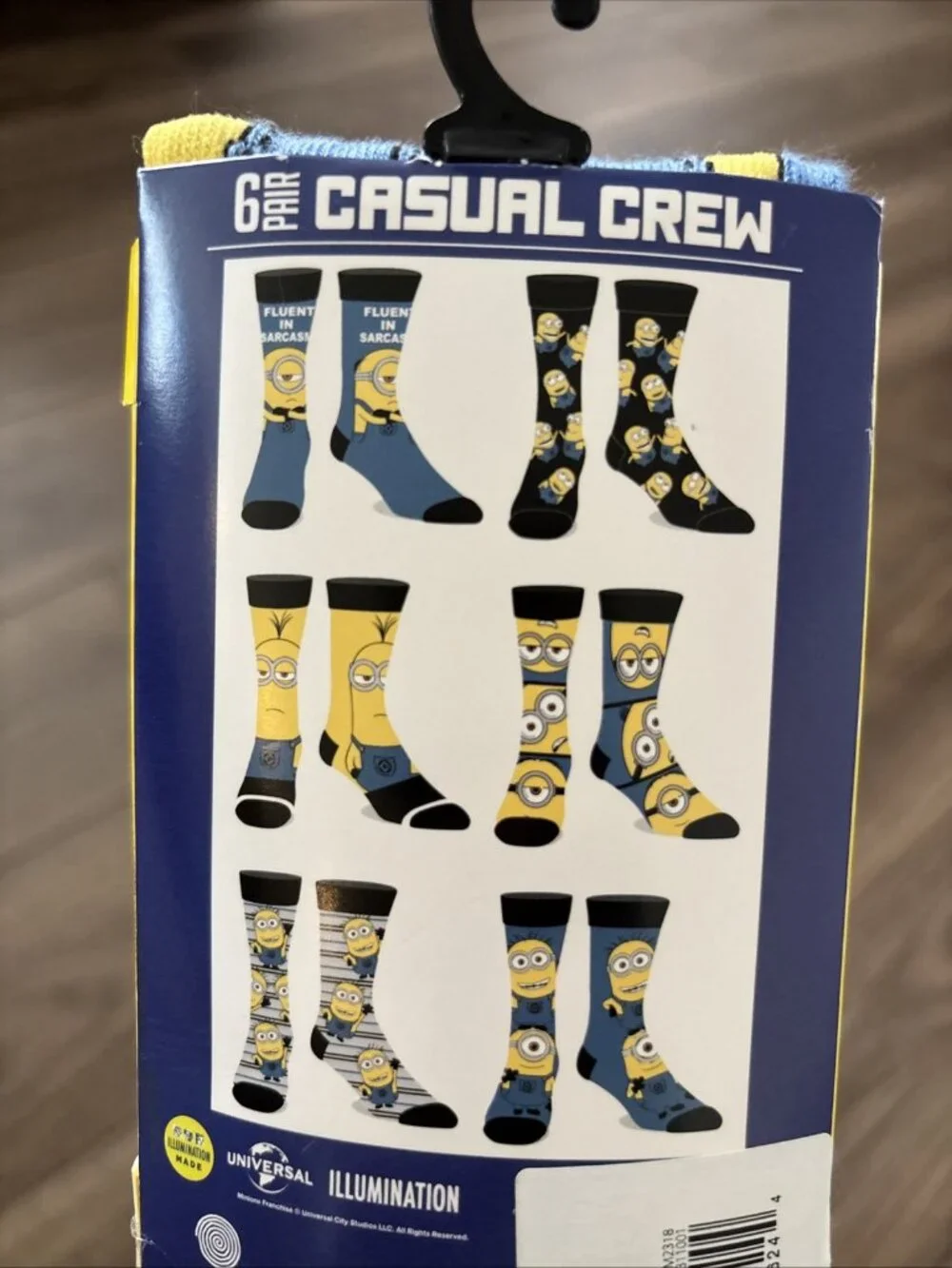 Minions Socks Men's Yellow Casual Crew Socks 6-Pairs Size 8-12 NEW
